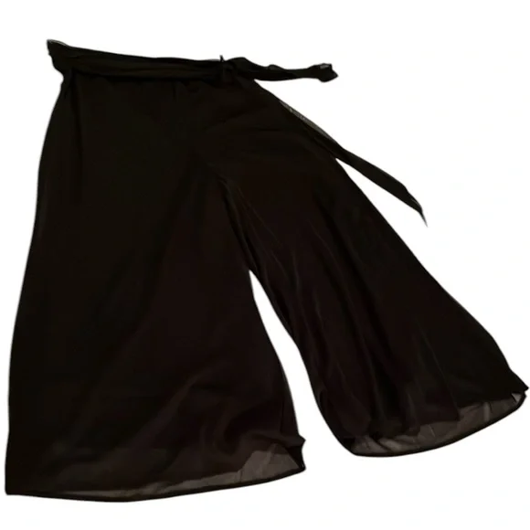 Connected Apparel large dressy Black Sheer cropped wide leg pants with belt - Picture 1 of 8
